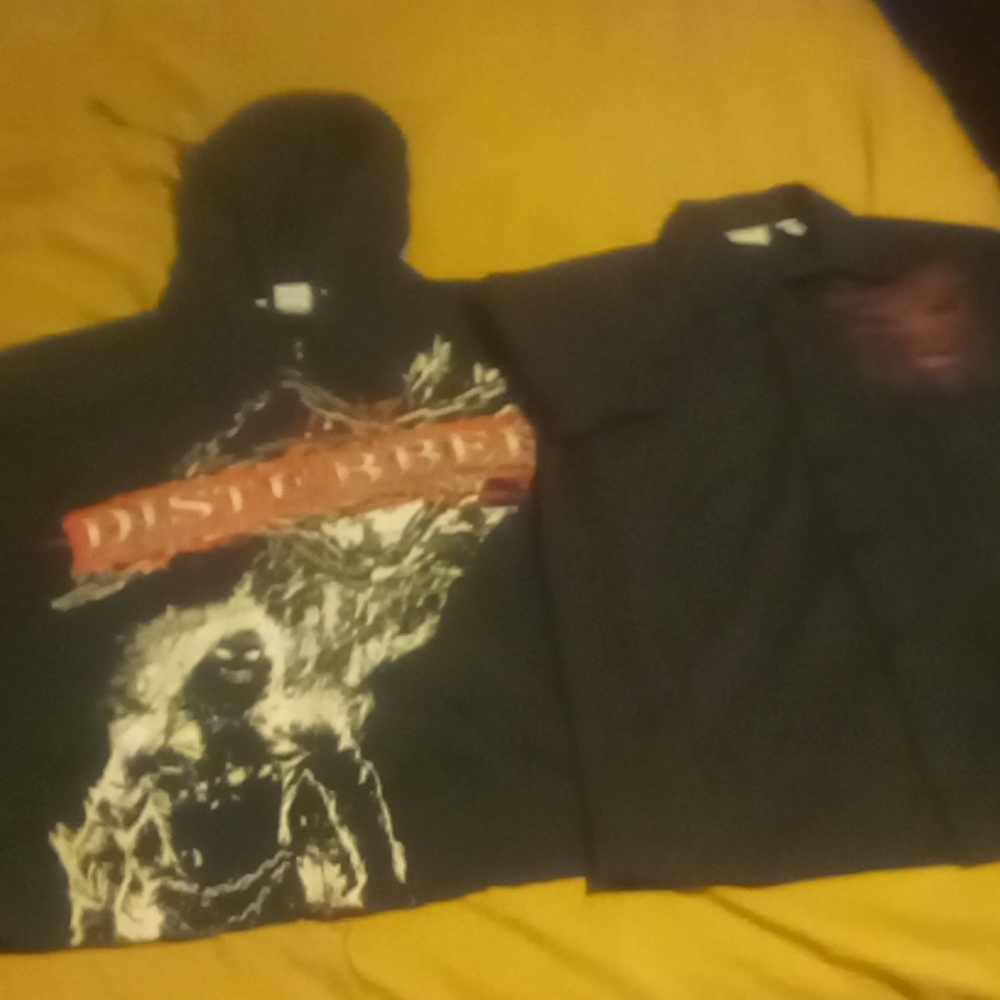 Disturbed work shirt and bonus hoodie.